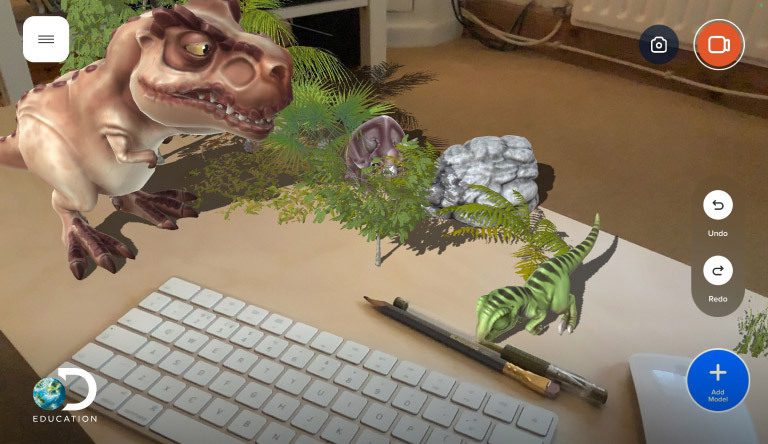 AR dinosaur in the classroom